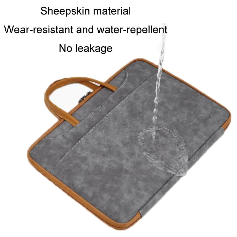 14-inch Waterproof Leather Computer Bag - Fully Open & Portable