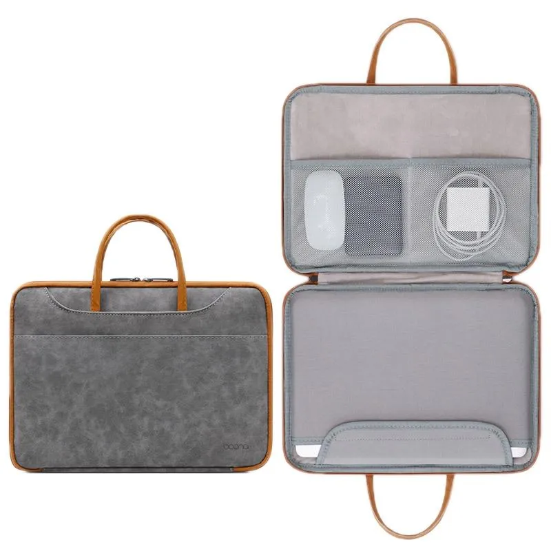 14-inch Waterproof Leather Computer Bag - Fully Open & Portable