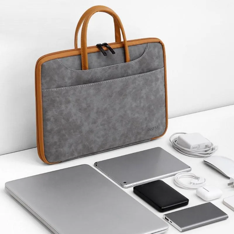 14-inch Waterproof Leather Computer Bag - Fully Open & Portable