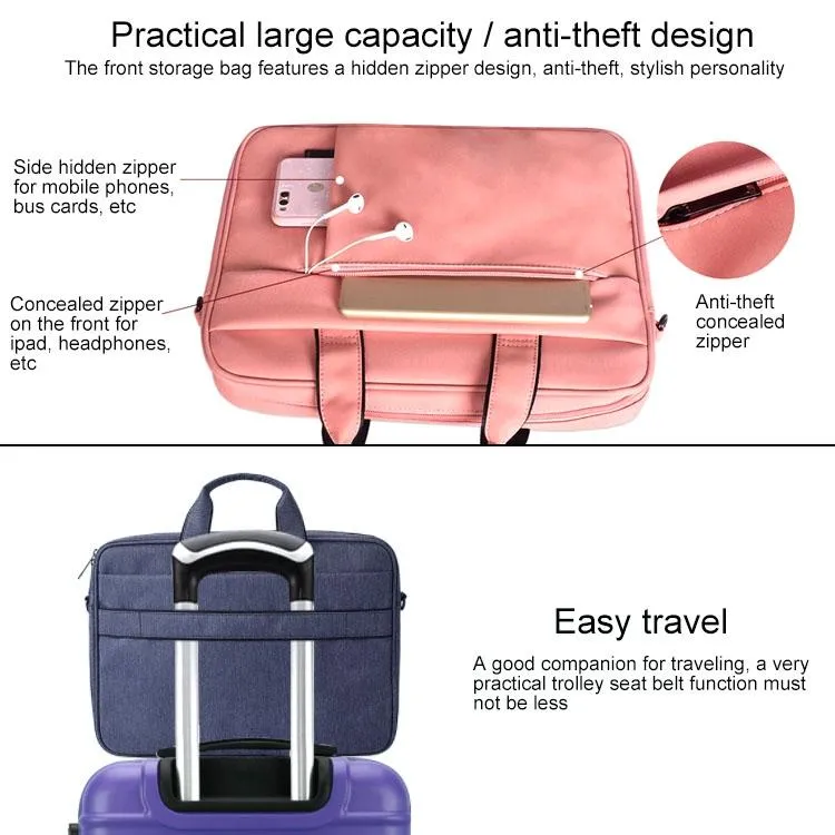 14.1 Inch Waterproof Anti-theft One-shoulder Handbag with Suitcase Belt