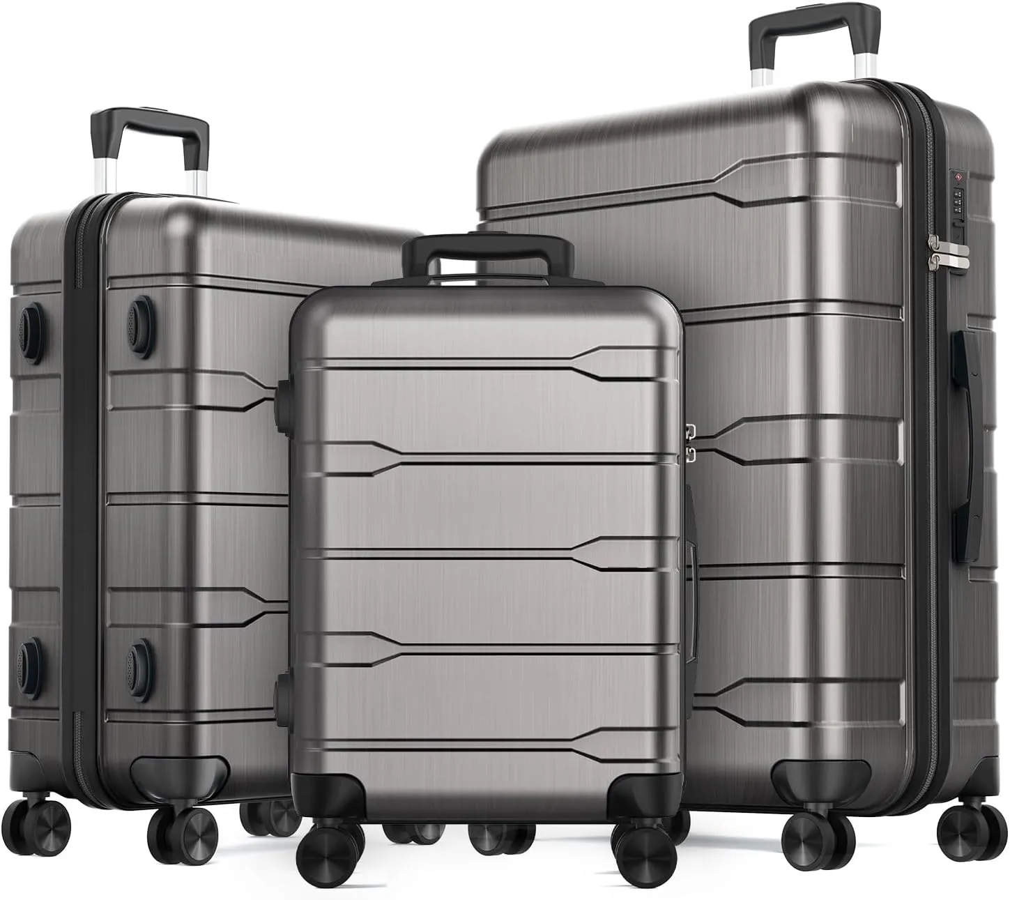 3-Piece Abs Pc Luggage Set Hardside Lightweight Spinner Suitcase Carry 20in/24in/28in Grey Modern Contemporary Abs 3 Piece