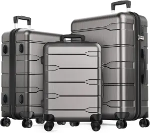3-Piece Abs Pc Luggage Set Hardside Lightweight Spinner Suitcase Carry 20in/24in/28in Grey Modern Contemporary Abs 3 Piece