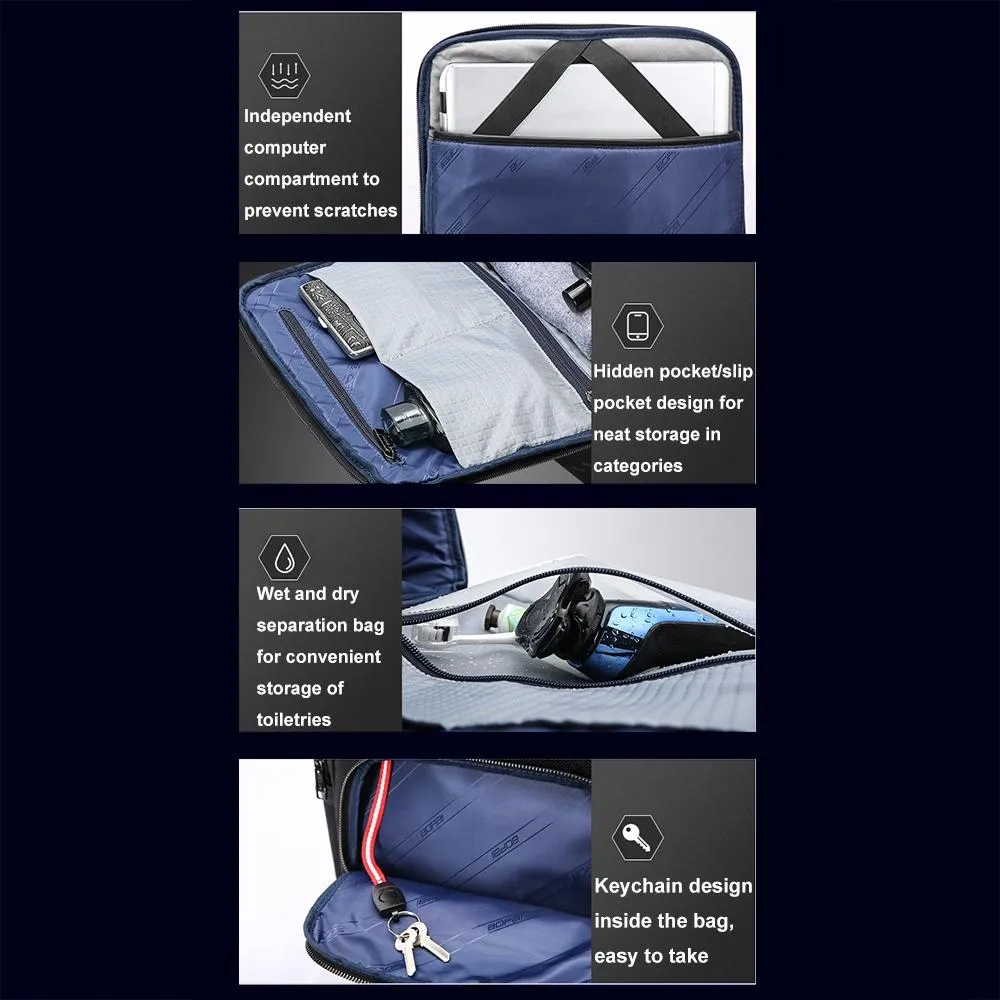 61-91911 Large Capacity Business Waterproof Laptop Backpack with Usb & Type-c Port Black
