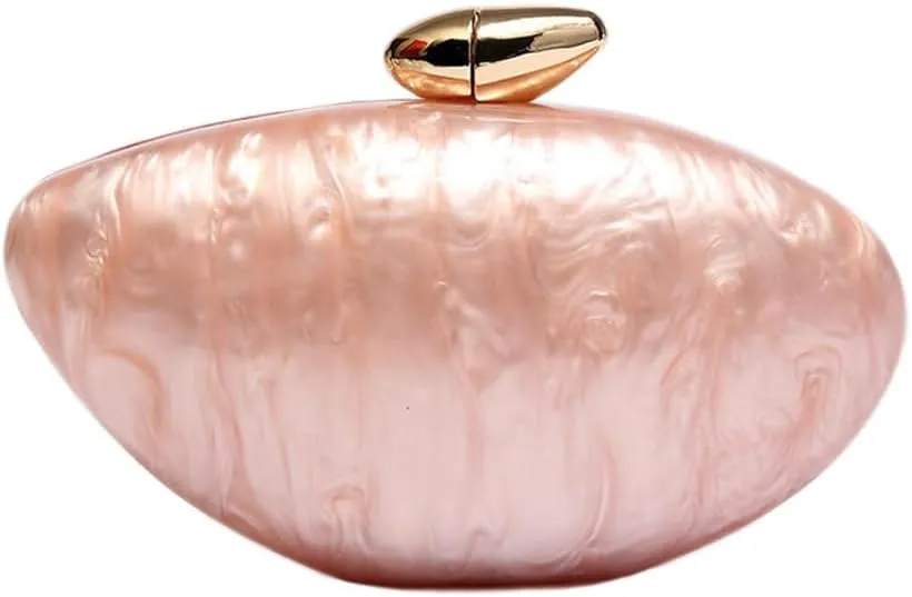 Acrylic Clutch Purse for Women Marble Evening Bag Unique Shell Shaped Handbag for Wedding Party Prom
