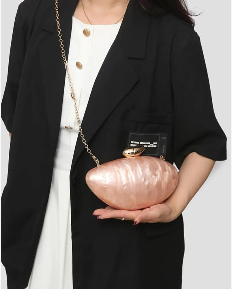 Acrylic Clutch Purse for Women Marble Evening Bag Unique Shell Shaped Handbag for Wedding Party Prom