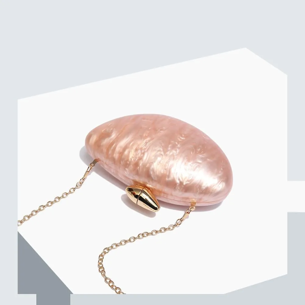 Acrylic Clutch Purse for Women Marble Evening Bag Unique Shell Shaped Handbag for Wedding Party Prom