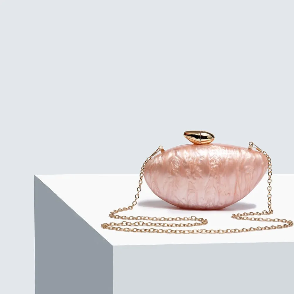 Acrylic Clutch Purse for Women Marble Evening Bag Unique Shell Shaped Handbag for Wedding Party Prom