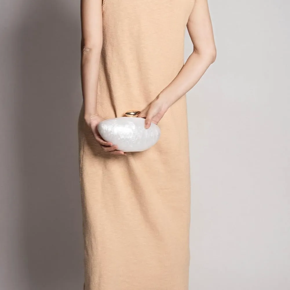 Acrylic Clutch Purse for Women Marble Evening Bag Unique Shell Shaped Handbag for Wedding Party Prom