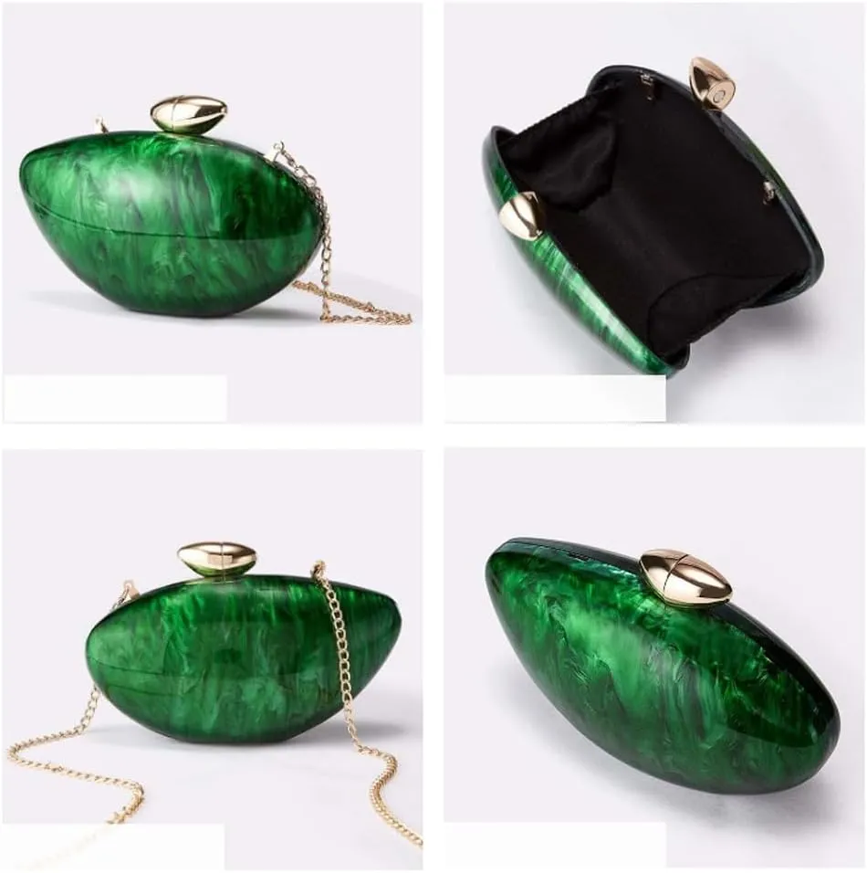 Acrylic Clutch Purse for Women Marble Evening Bag Unique Shell Shaped Handbag for Wedding Party Prom