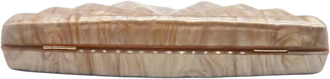 Acrylic Fan Shell Clutch Purse Elegant Marbled Unique Handbag with Detachable Chain for Party Cocktail Wedding