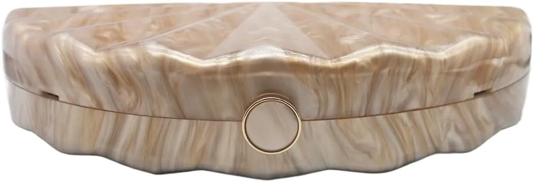Acrylic Fan Shell Clutch Purse Elegant Marbled Unique Handbag with Detachable Chain for Party Cocktail Wedding