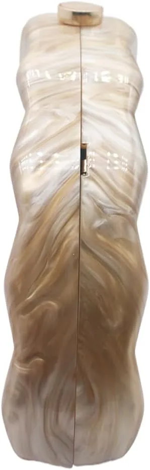 Acrylic Fan Shell Clutch Purse Elegant Marbled Unique Handbag with Detachable Chain for Party Cocktail Wedding