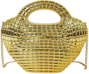Acrylic Metallic Evening Clutch Flower basket shape Metal Top handle Crossbody Bag Unique Shoulder Purse with Chain