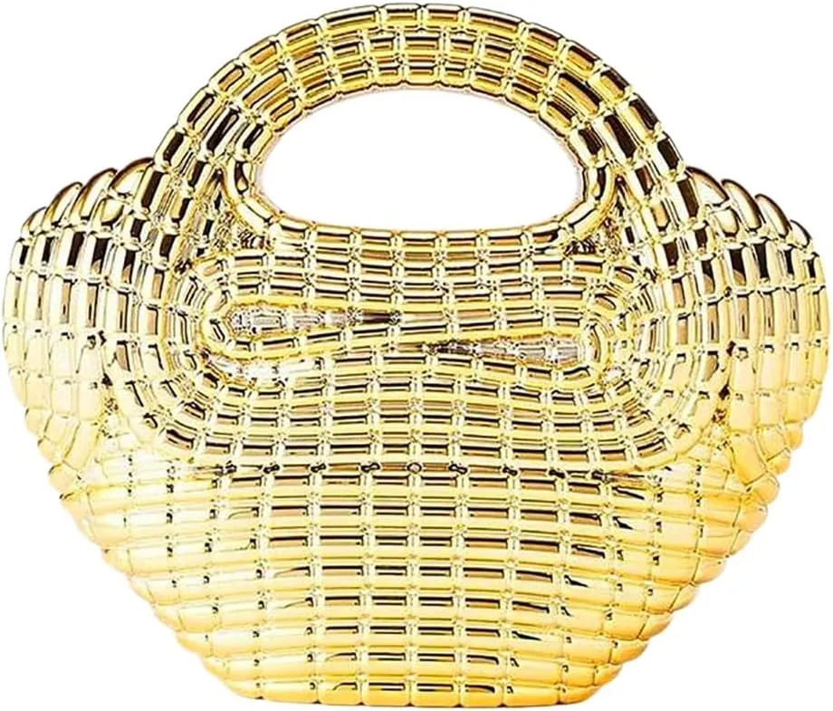 Acrylic Metallic Evening Clutch Flower basket shape Metal Top handle Crossbody Bag Unique Shoulder Purse with Chain
