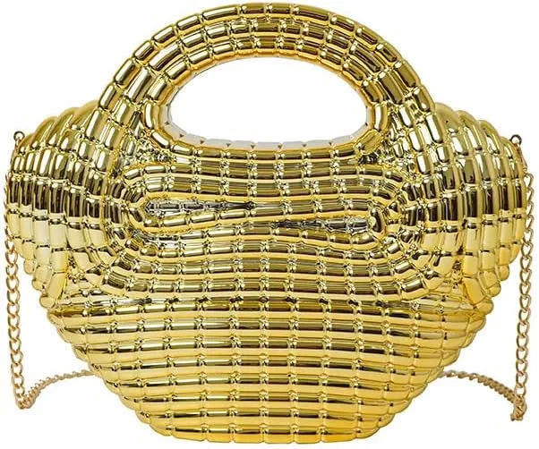 Acrylic Metallic Evening Clutch Flower basket shape Metal Top handle Crossbody Bag Unique Shoulder Purse with Chain