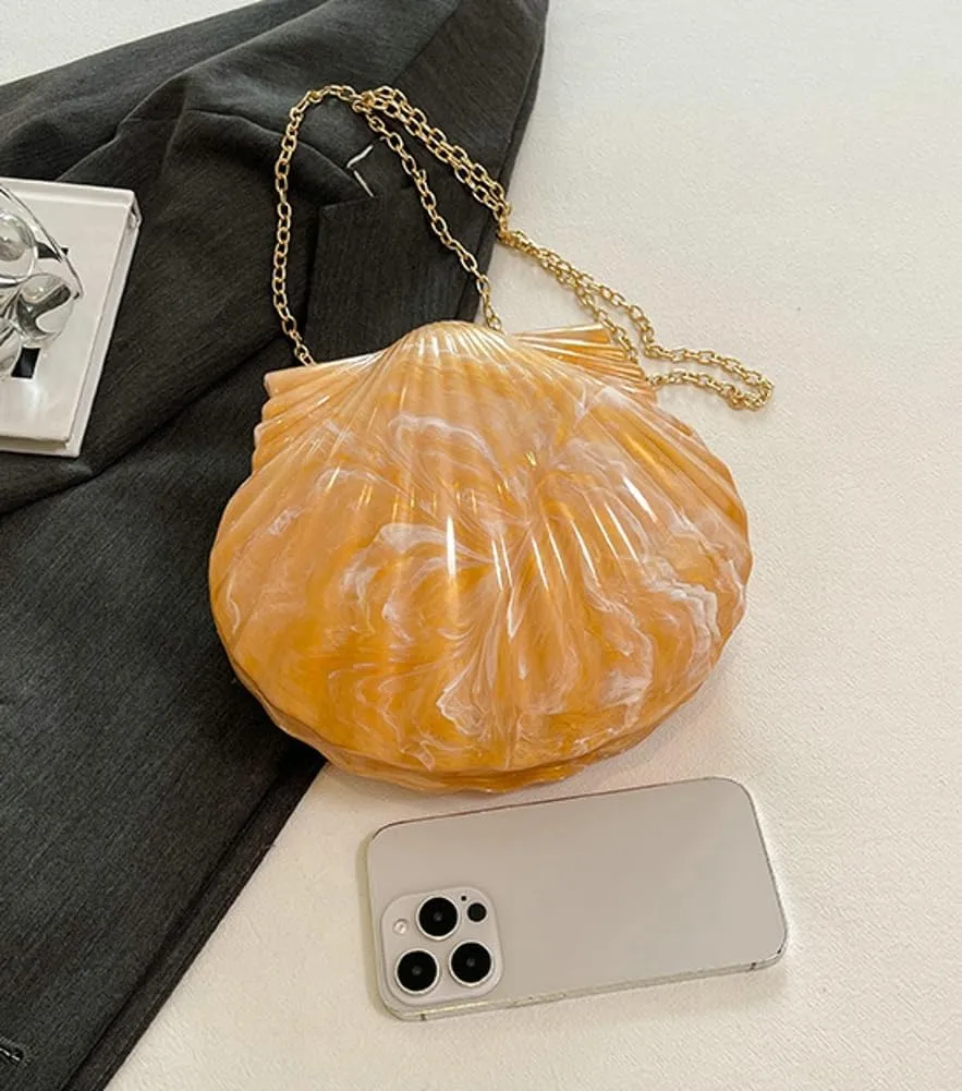 Acrylic Shell Shaped Clutch Women 2025 Trendy Luxury Marble Evening Handbag Unique Chain Shoulder Bag Wedding Party