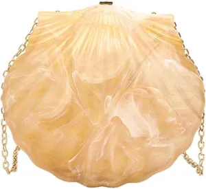 Acrylic Shell Shaped Clutch Women 2025 Trendy Luxury Marble Evening Handbag Unique Chain Shoulder Bag Wedding Party