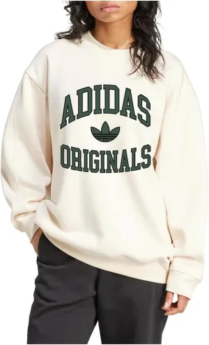 adidas Womens Originals Varsity Oversized Crew Neck Sweatshirt Casual - White - Size S