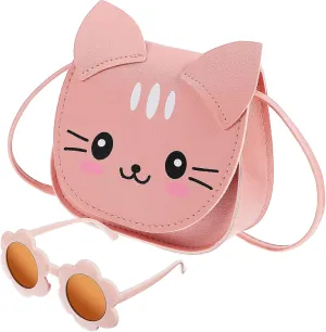 Adorable Cat Shape Purse Kawaii Crossbody Bag Sunflower Glasses Girls Handbag Stylish