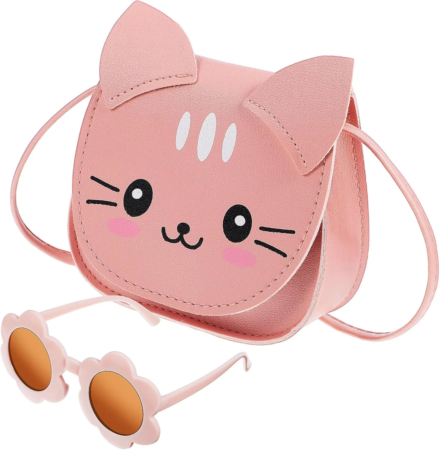 Adorable Cat Shape Purse Kawaii Crossbody Bag Sunflower Glasses Girls Handbag Stylish