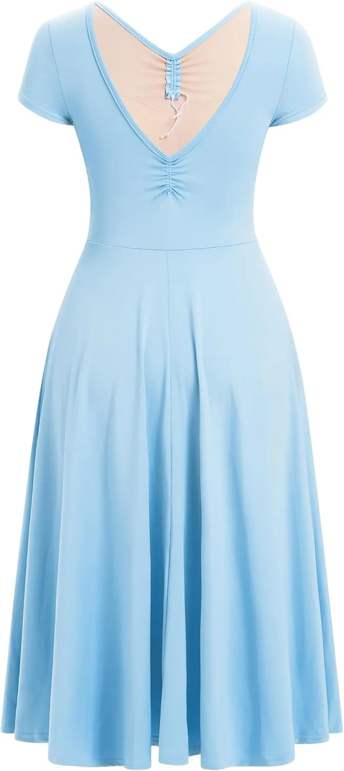 AFAVOM Lyrical Dance Costumes for Women Solid Lyrical Dance Dress Flowy Ruffle Ballet Dancewear Contemporary Dance Costumes