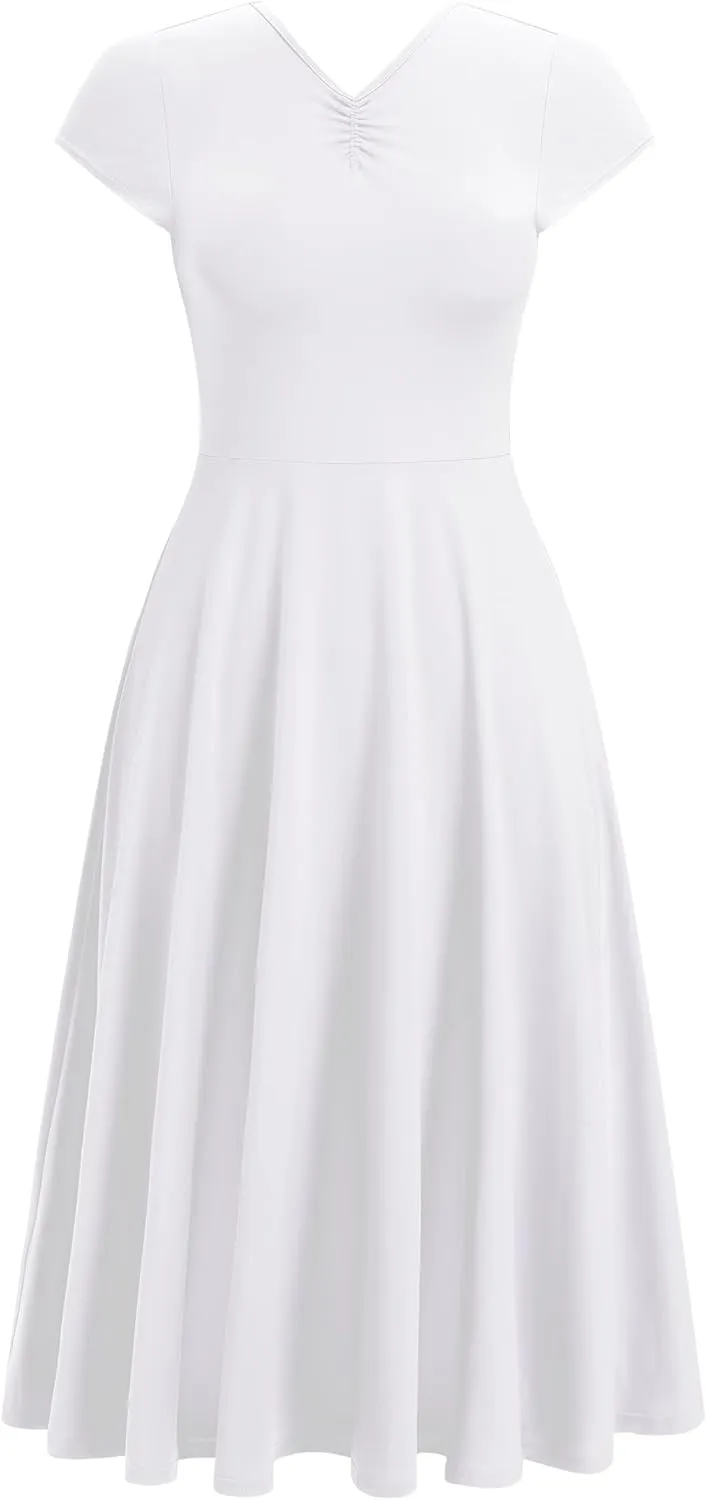 AFAVOM Lyrical Dance Costumes for Women Solid Lyrical Dance Dress Flowy Ruffle Ballet Dancewear Contemporary Dance Costumes