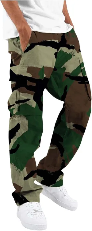 Alalaso Mens Cargo Pants Casual Cotton Jogger Multi Pockets Outdoor Hiking Work Sweatpants
