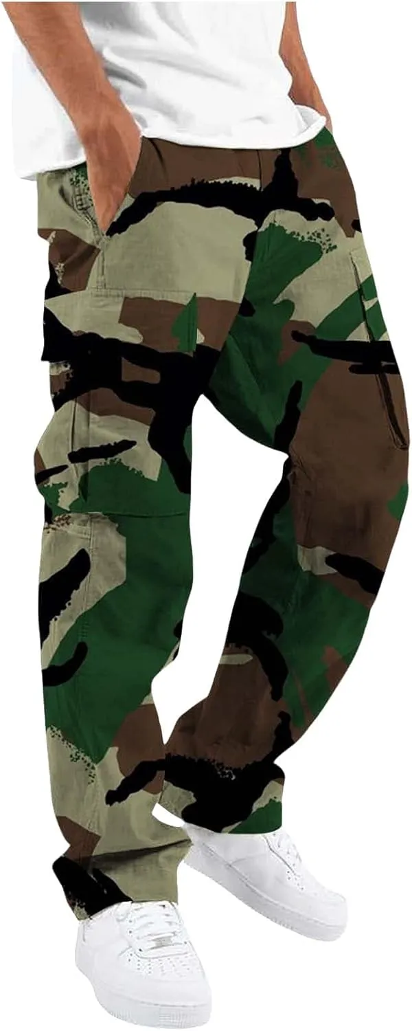 Alalaso Mens Cargo Pants Casual Cotton Jogger Multi Pockets Outdoor Hiking Work Sweatpants