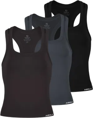 AUROLA Essentials Seamless Sleeveless Racerback Top,Women Subtle Marl Workout Square Neck Fitted Tank