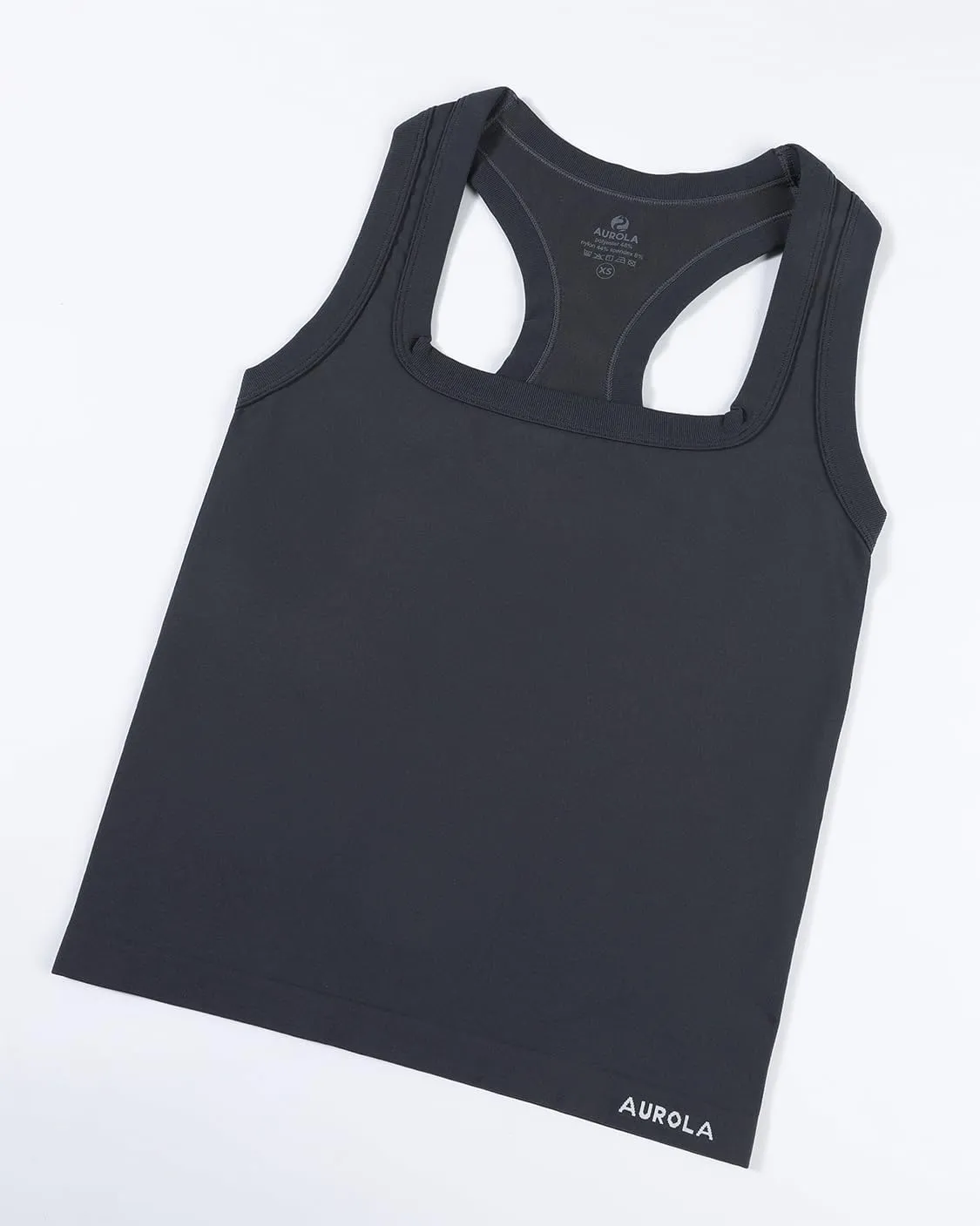 AUROLA Essentials Seamless Sleeveless Racerback Top,Women Subtle Marl Workout Square Neck Fitted Tank