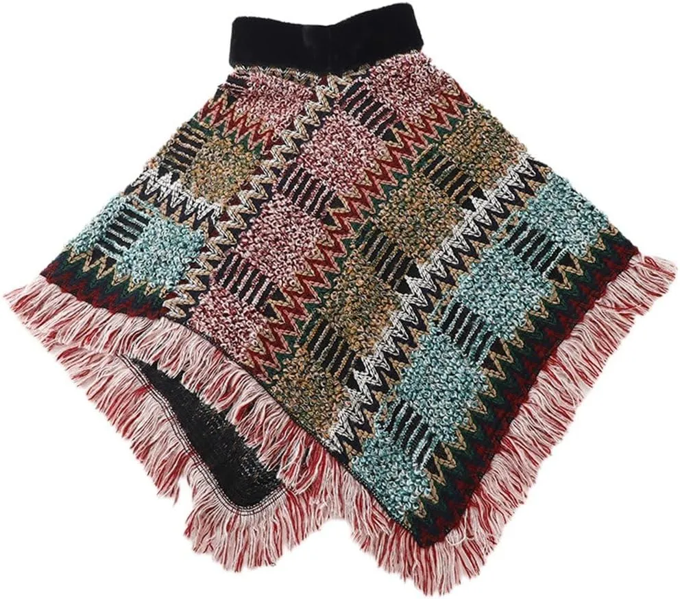 Autumn Winter Capes Ladies Poncho with Fringe Crochet Cape National Pullover Knitted Cloak Warm Wool Shawl for Women