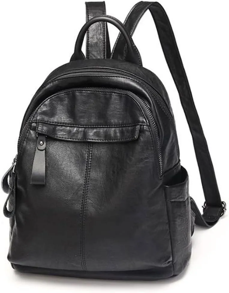 Backpack for women Women's Casual Bags Soft Leather Simple Travel Large-capacity (Black)