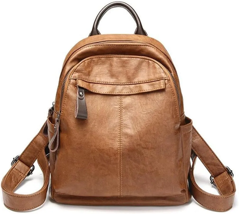 Backpack for women Women's Casual Bags Soft Leather Simple Travel Large-capacity (Brown)