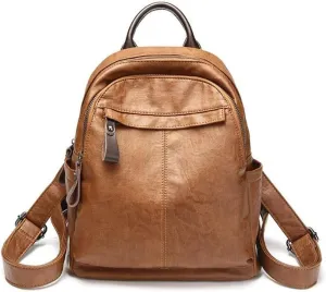 Backpack for women Women's Casual Bags Soft Leather Simple Travel Large-capacity (Brown)