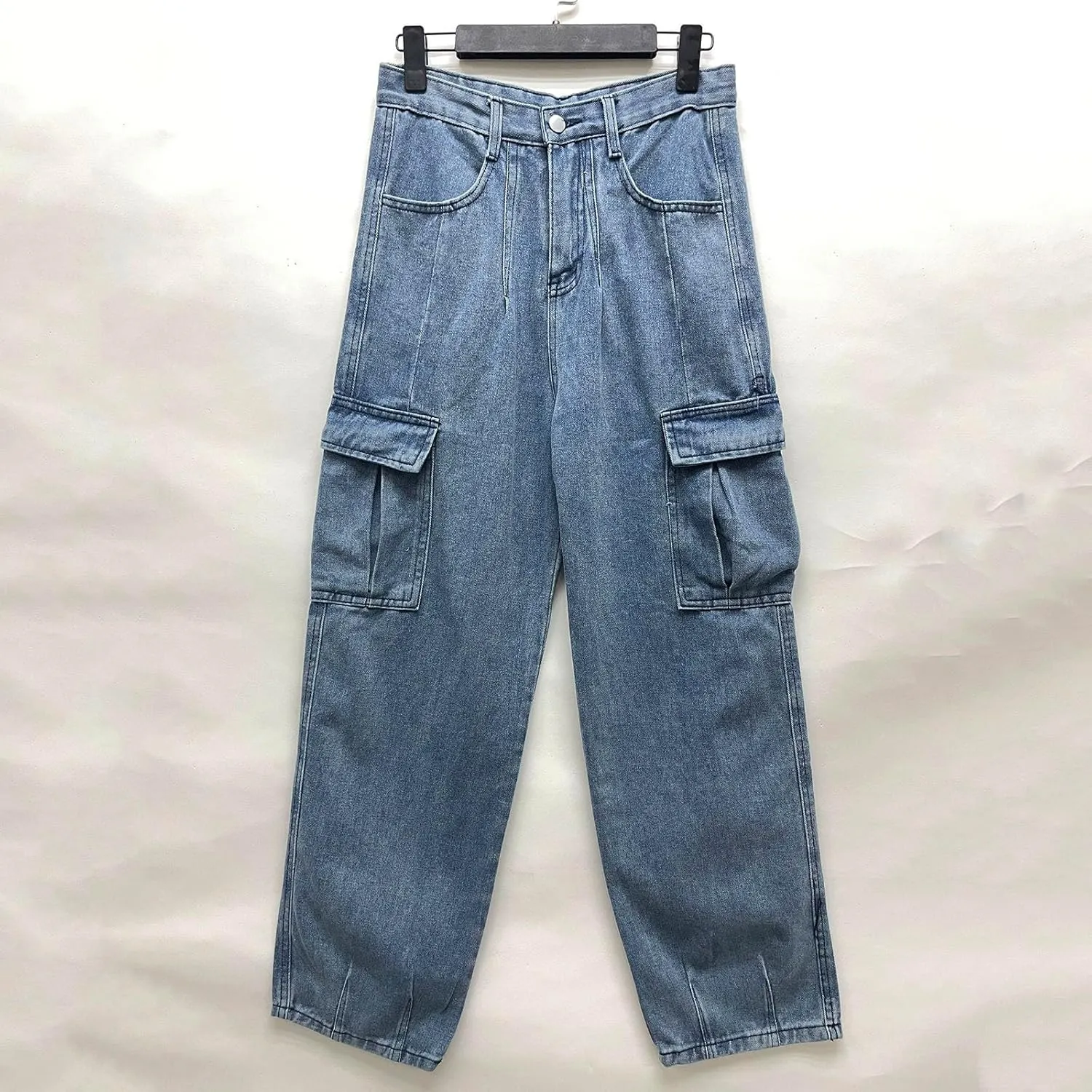 Baggy Cargo Jeans for Men Y2K Vintage Straight Wide Leg Aesthetic Clothes 90s Hip Hop Streetwear Trousers