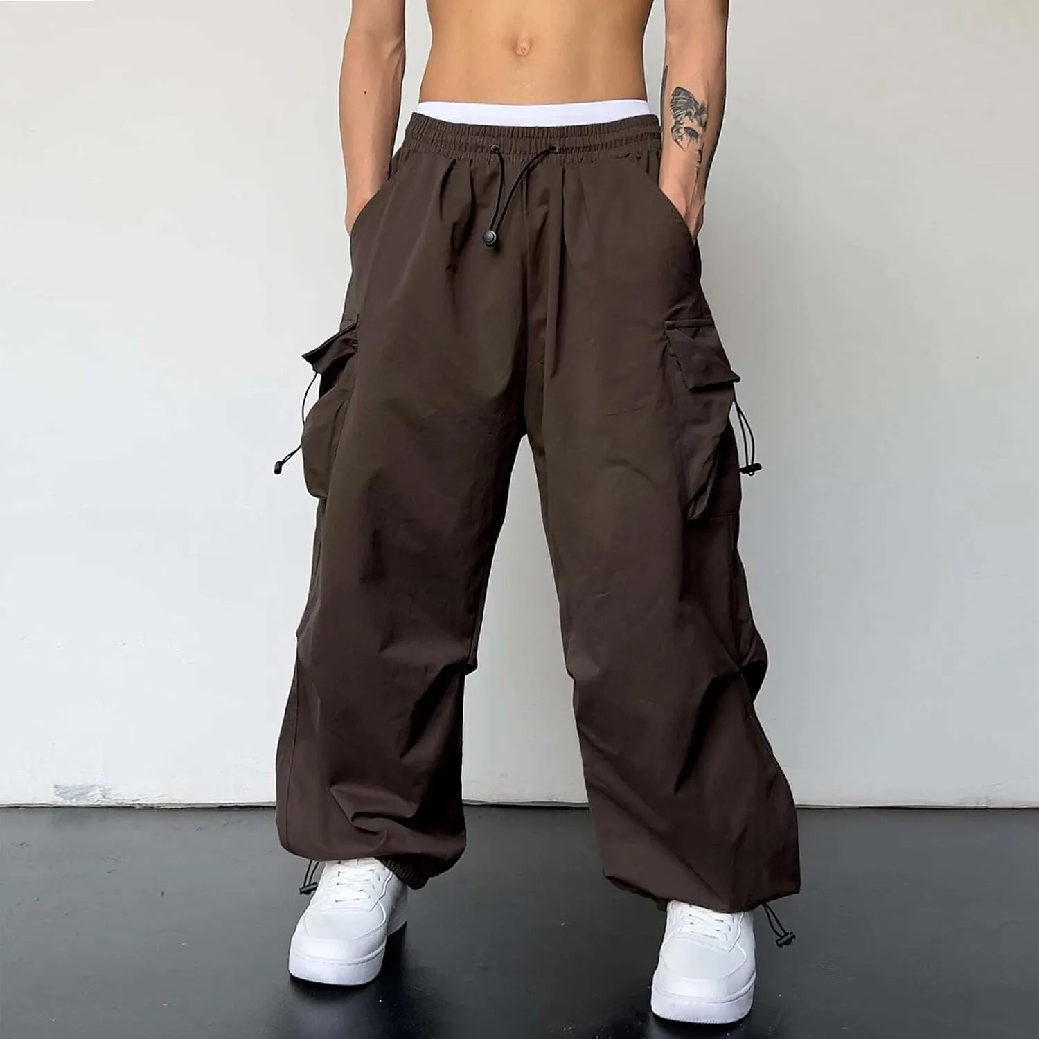 Baggy Cargo Pants for Men Y2k Gothic Streetwear Straight Wide Leg Cargo Pant Athletic Loose Fit Hip Hop Sweatpant with Pocket