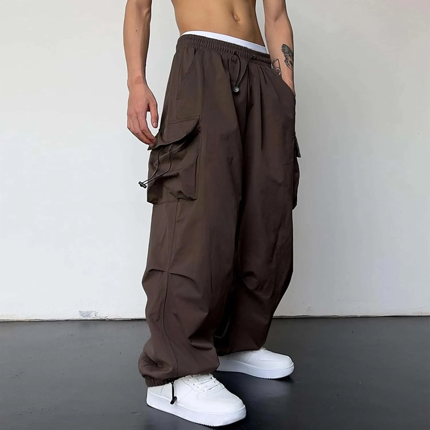 Baggy Cargo Pants for Men Y2k Gothic Streetwear Straight Wide Leg Cargo Pant Athletic Loose Fit Hip Hop Sweatpant with Pocket