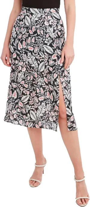 BCBGMAXAZRIA Womens Midi Floral Print A-Line Skirt