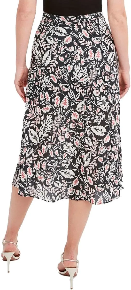 BCBGMAXAZRIA Womens Midi Floral Print A-Line Skirt