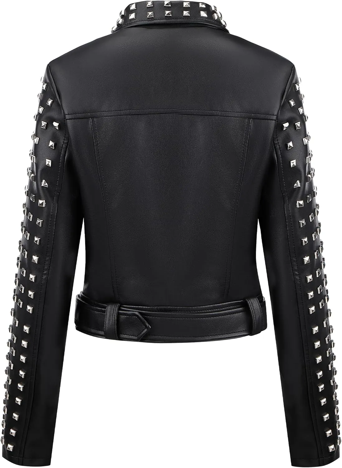 Bellivera Women's Faux Leather Jacket Studded Rivet Casual Short Moto Biker Stand Collar Coat