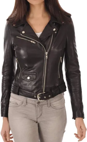 Benjer Skins Women's Leather Jacket Stylish Motorcycle Biker Genuine Lambskin 19