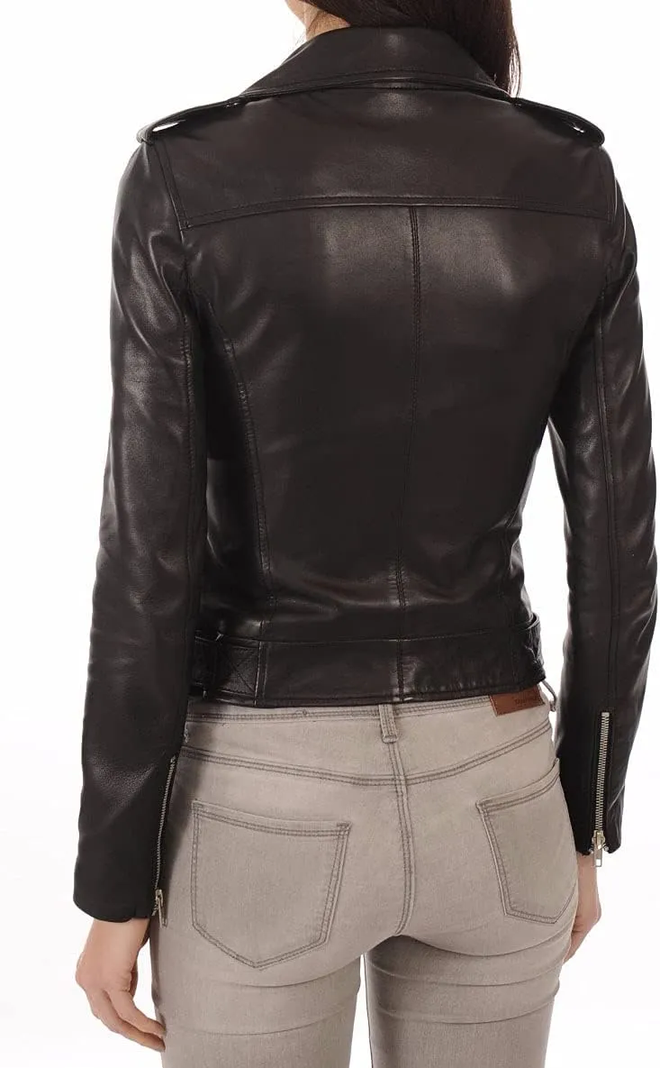 Benjer Skins Women's Leather Jacket Stylish Motorcycle Biker Genuine Lambskin 19