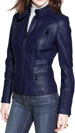 Benjer Skins Women's Leather Jacket Stylish Motorcycle Biker Genuine Lambskin 31