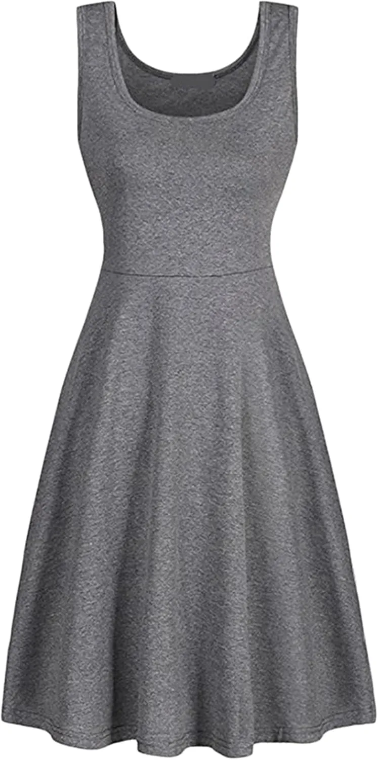 BOFETA Womens Sleeveless Flared Tank Swing Tunic Dresses Summer Simple Casual Dress