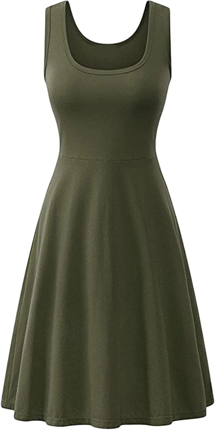 BOFETA Womens Sleeveless Flared Tank Swing Tunic Dresses Summer Simple Casual Dress