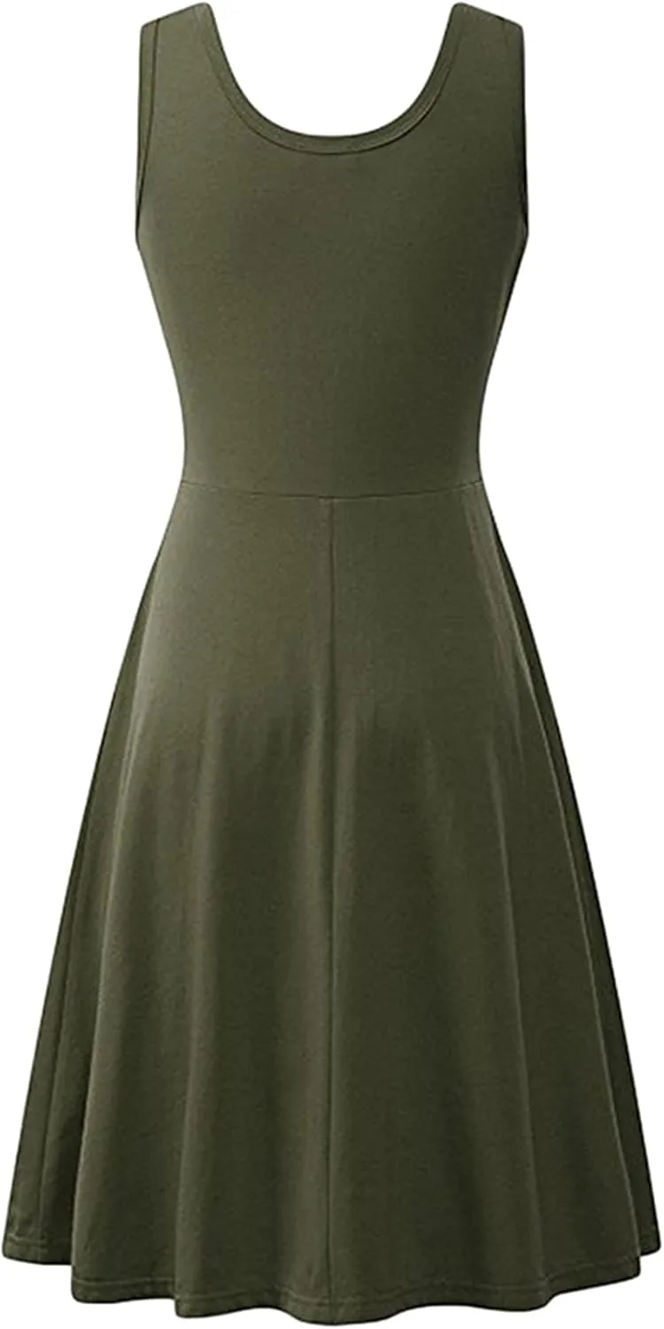 BOFETA Womens Sleeveless Flared Tank Swing Tunic Dresses Summer Simple Casual Dress