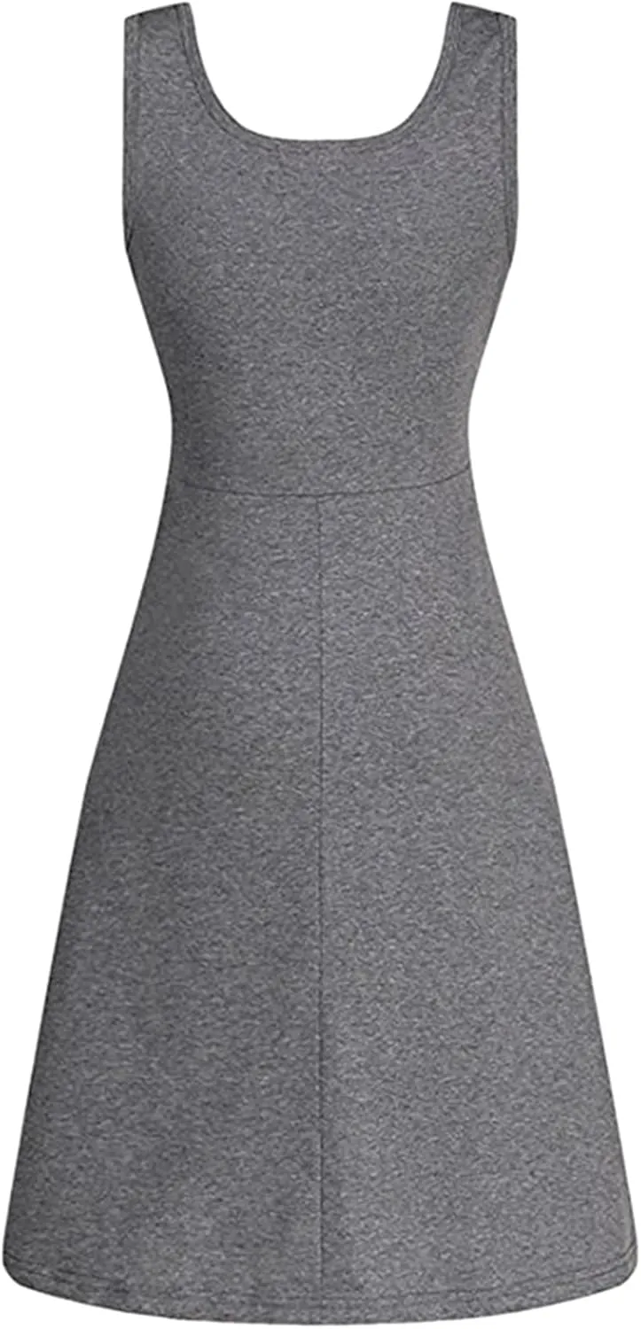 BOFETA Womens Sleeveless Flared Tank Swing Tunic Dresses Summer Simple Casual Dress