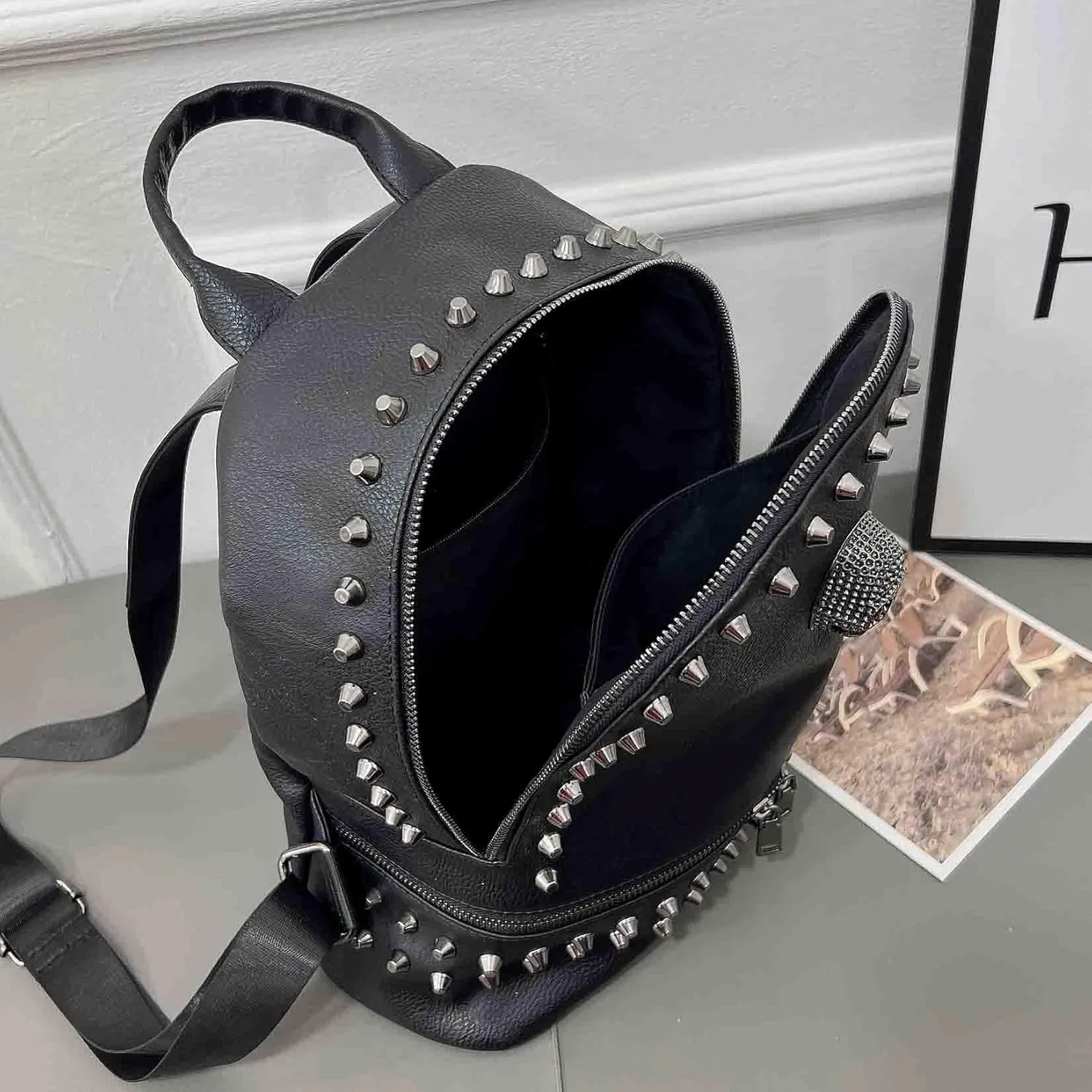 BXCNCKD Women Skull Handbag Backpack Large Capacity Gothic Shoulder Bag Studded Doctor Handbag Backpack (FA1101)