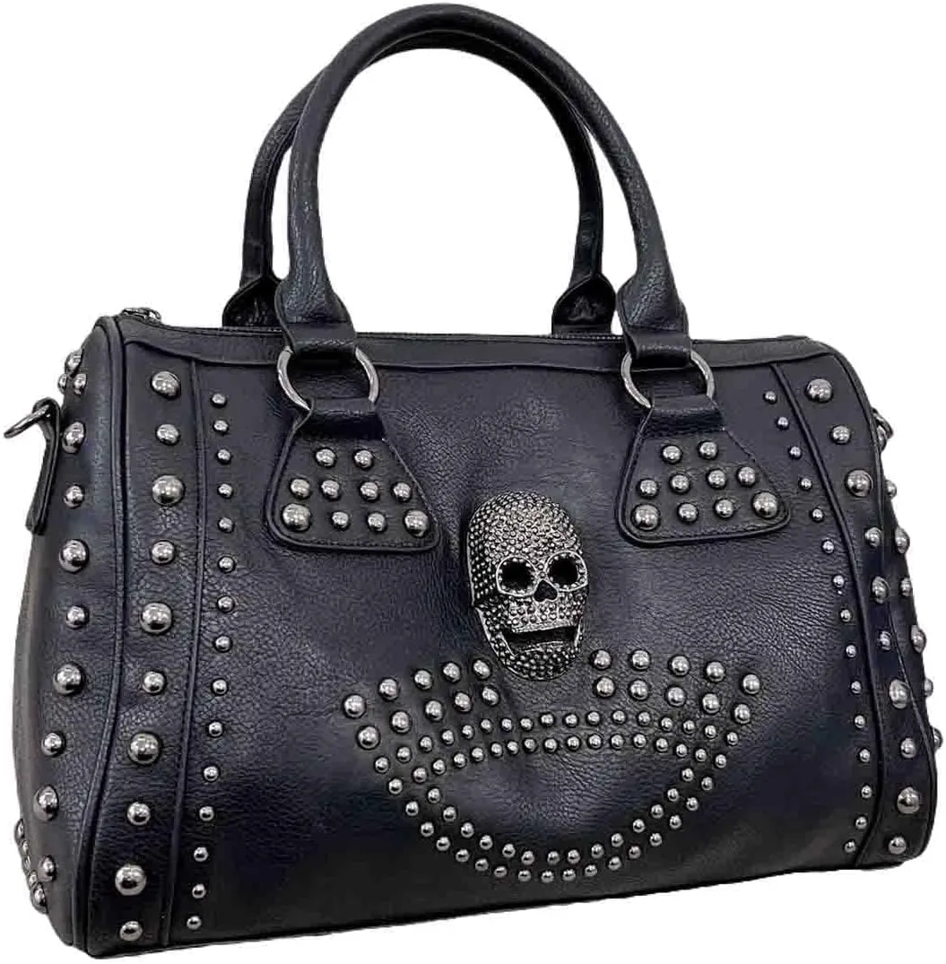 BXCNCKD Women Skull Handbag Backpack Large Capacity Gothic Shoulder Bag Studded Doctor Handbag Backpack (FA1102)