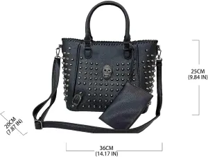 BXCNCKD Women Skull Handbag Backpack Large Capacity Gothic Shoulder Bag Studded Doctor Handbag Backpack (FA1103)